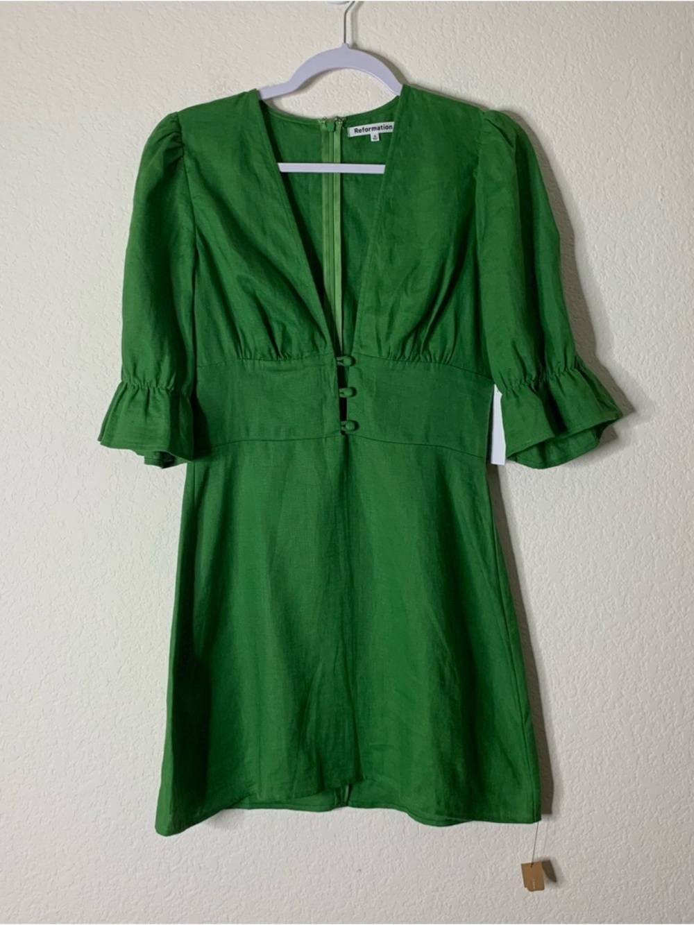 Reformation Womens Simi Linen mini dress in kelly green 4 NWT
